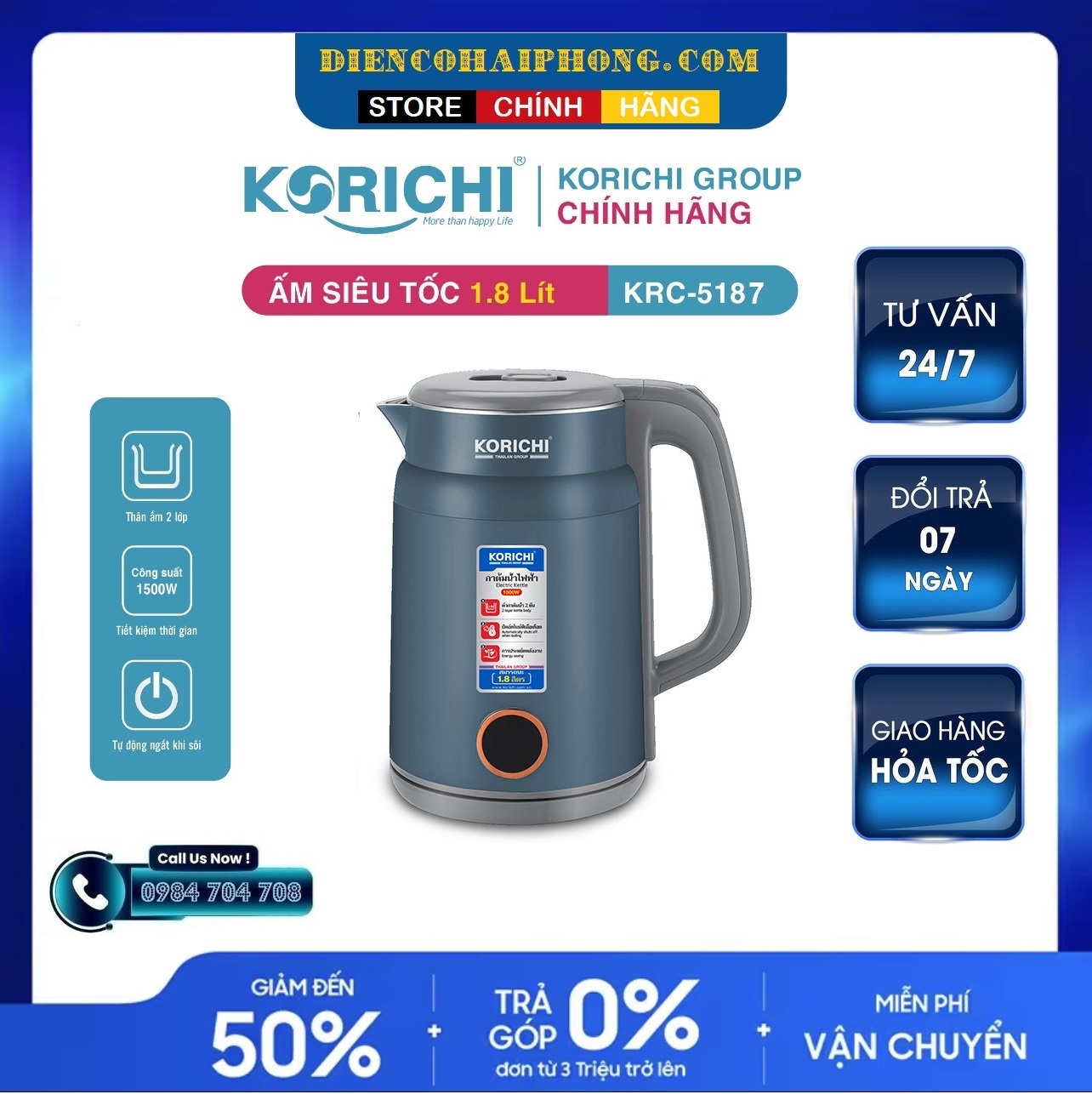 Ấm siêu tốc 1.8L Korichi 5187