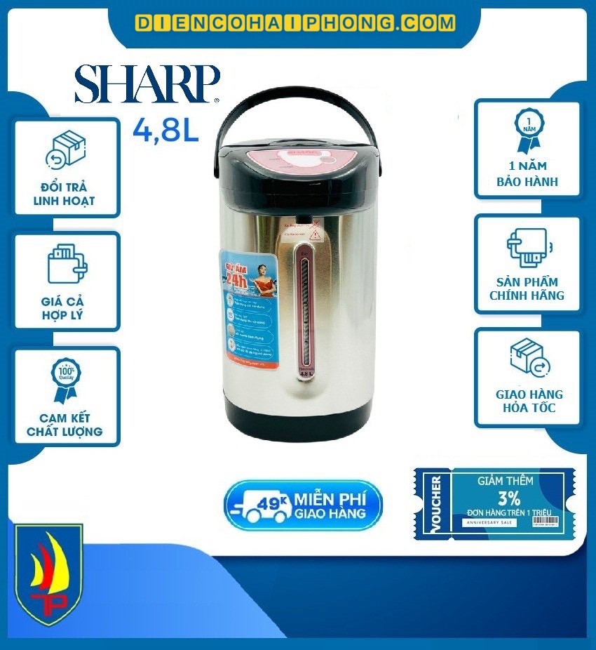 Bình thủy điện Sharp 4.8L ruột inox KS-229