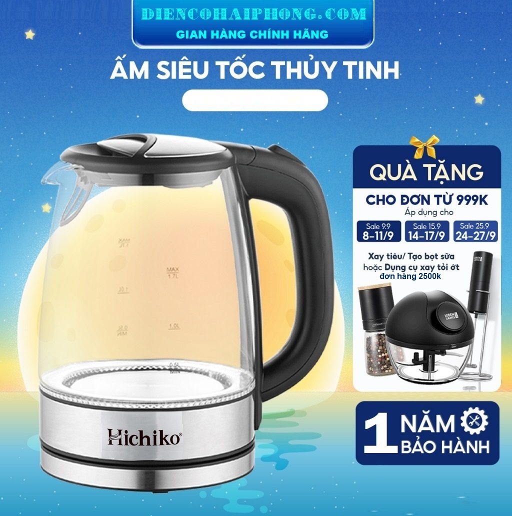 Ấm siêu tốc thuỷ tinh Hichiko 1.8L HC-819