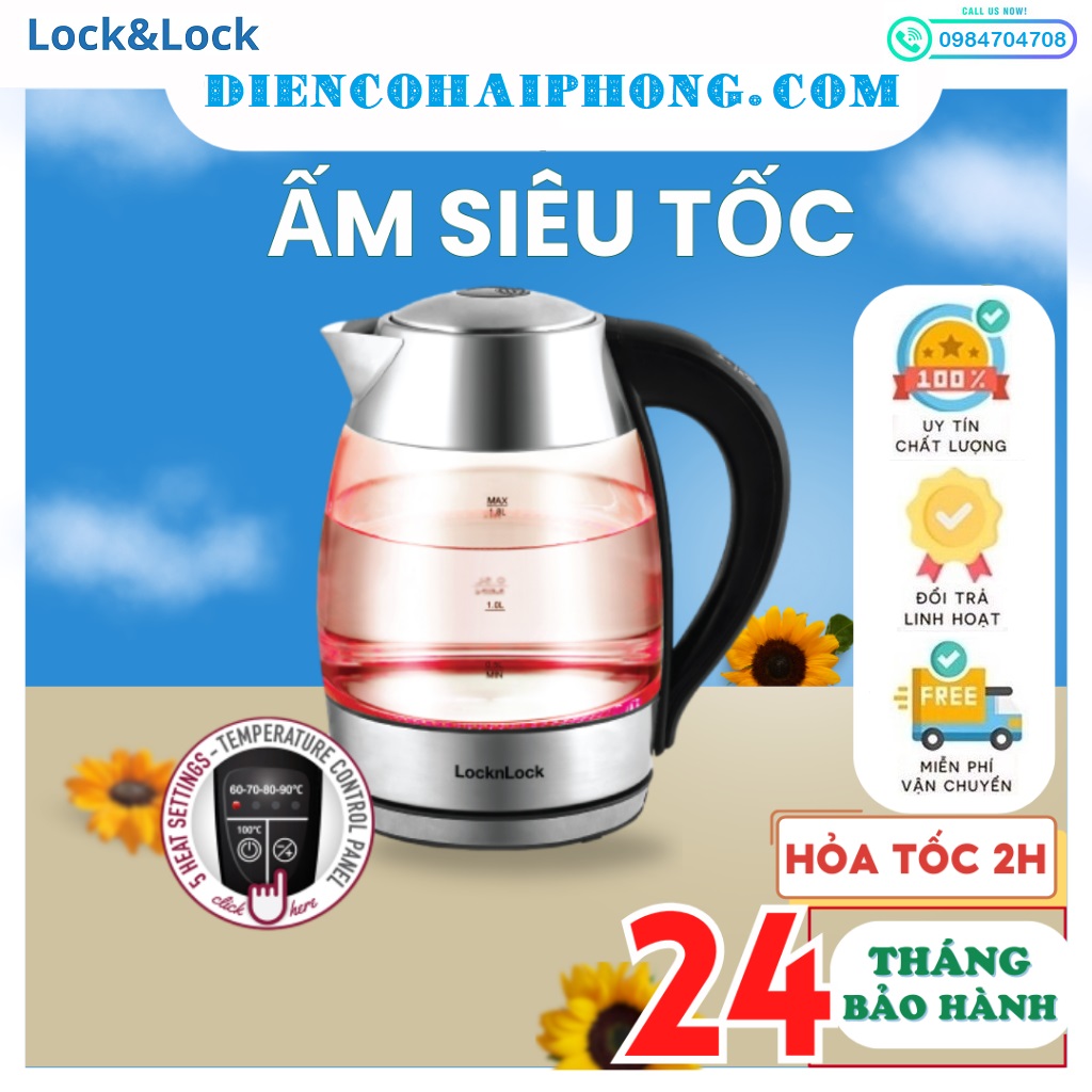 Ấm siêu tốc 1.8 Lít Lock&Lock EJK418SLV 2200W