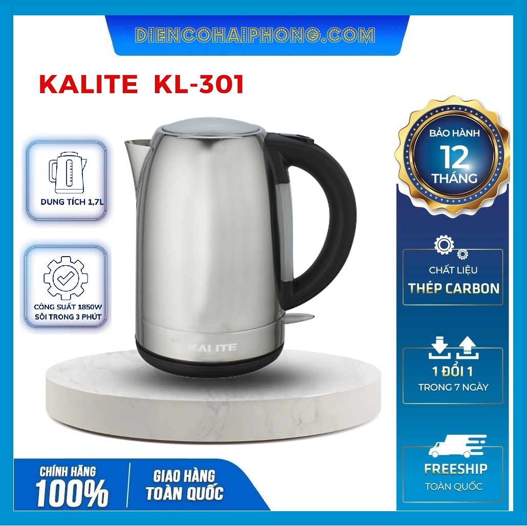 Ấm đun nước siêu tốc Kalite KL 301, dung tích 1.7L, công suất 1850W