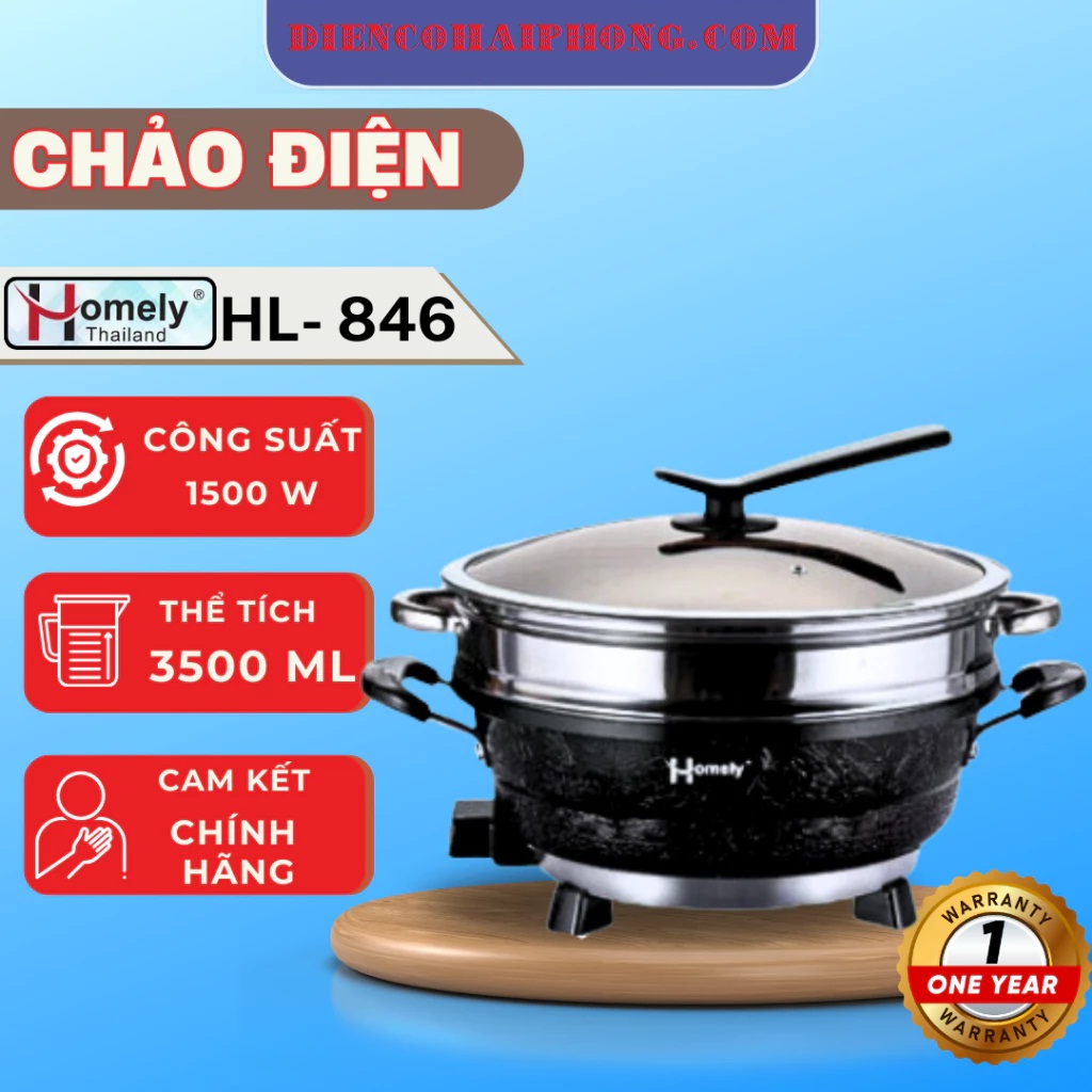 Chảo Điện Đa Năng (Có Tặng Kèm Vỉ Hấp) Homely HL-846