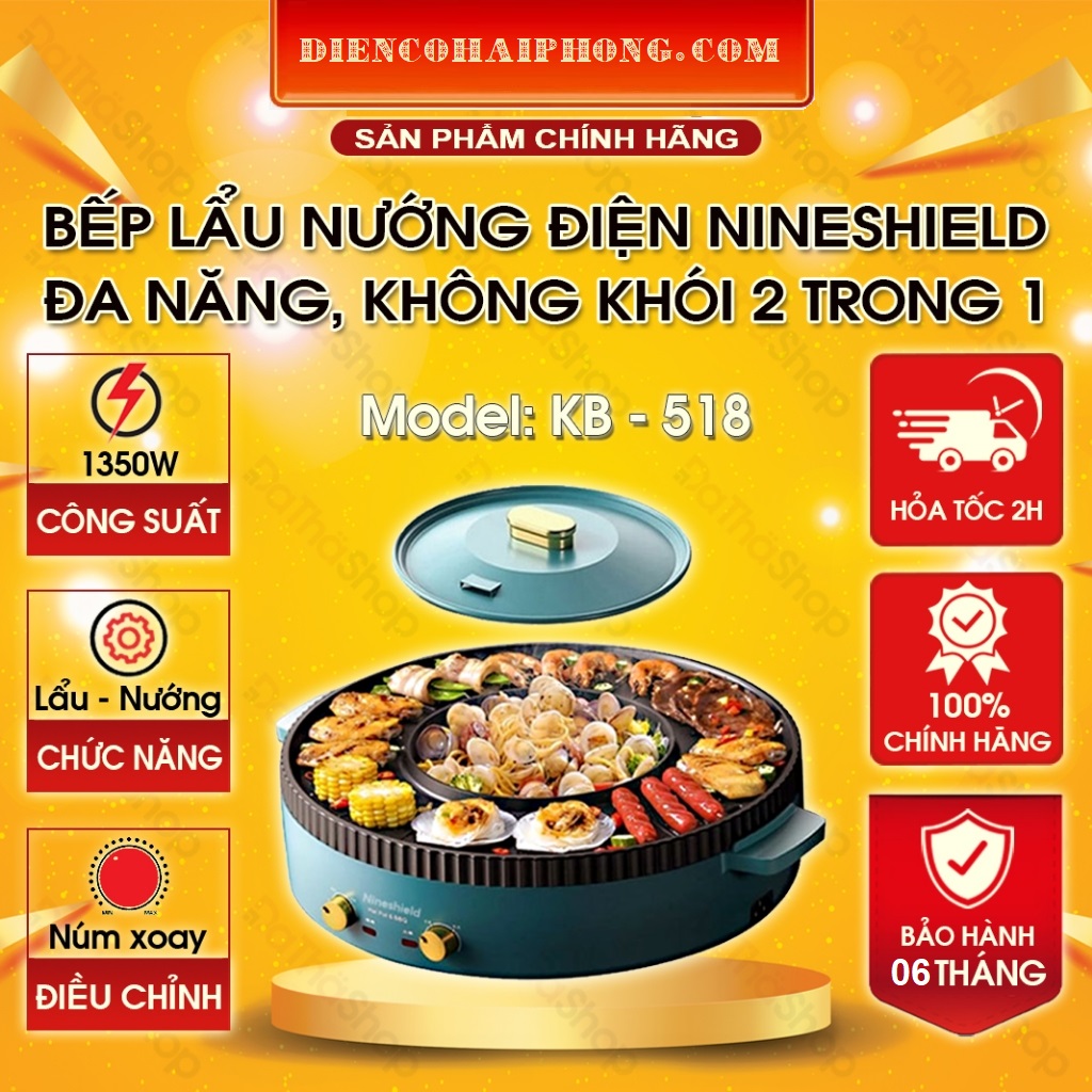 Nồi Lẩu Nướng Điện Đa Năng 2 trong 1 tròn loại to Nineshield KB-518