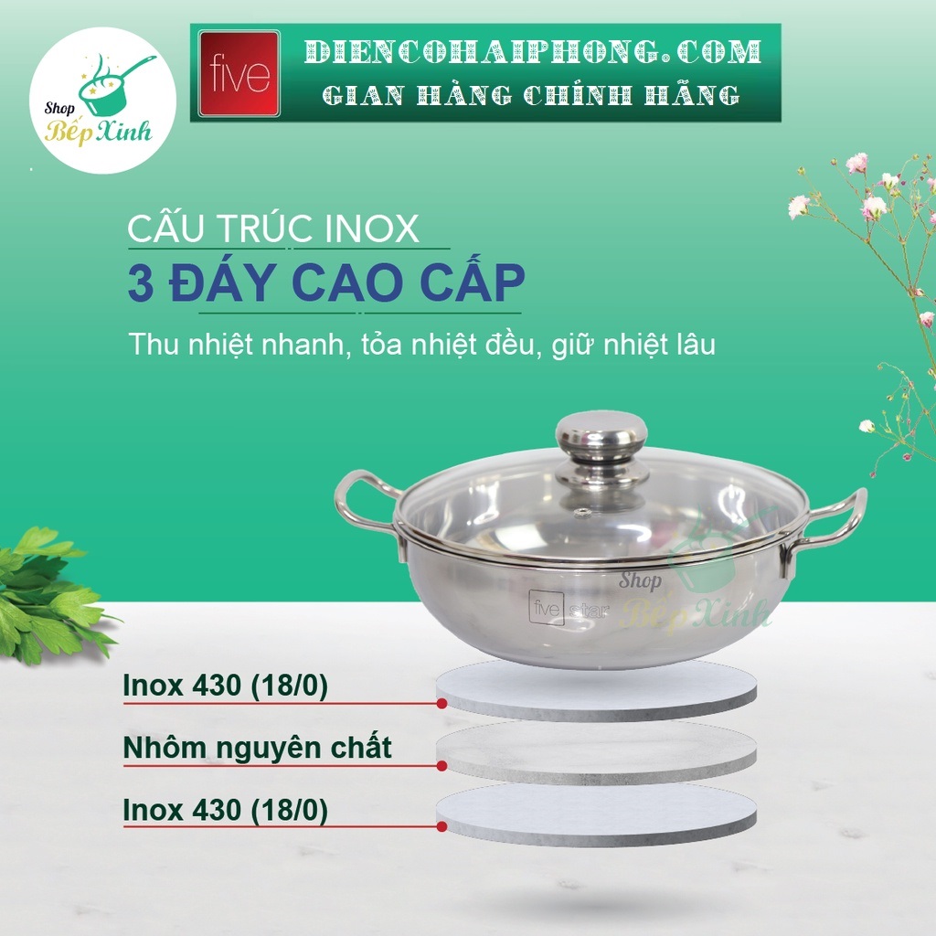 Nồi Inox lẩu 3 đáy 28cm Fivestar