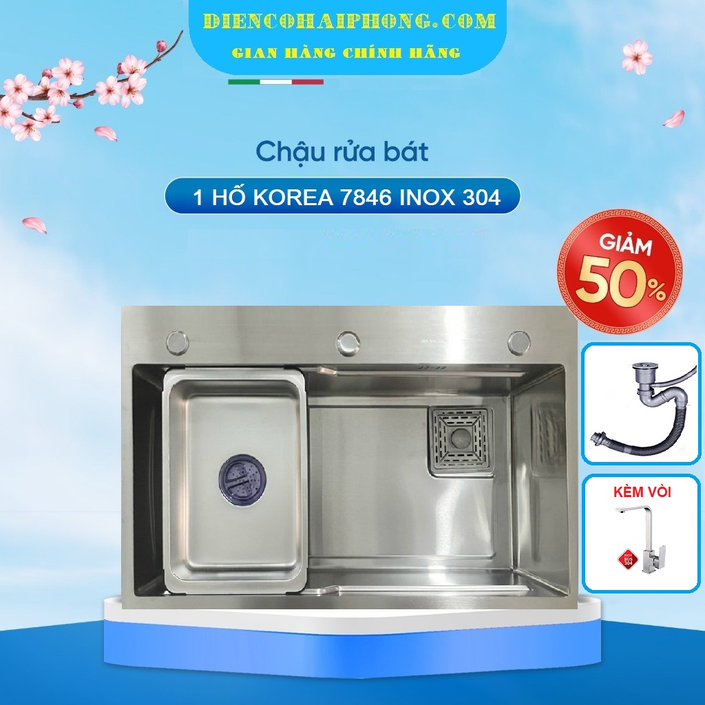 Combo CHẬU vòi RỬA BÁT 1 HỐ KOREA 7846 INOX 304