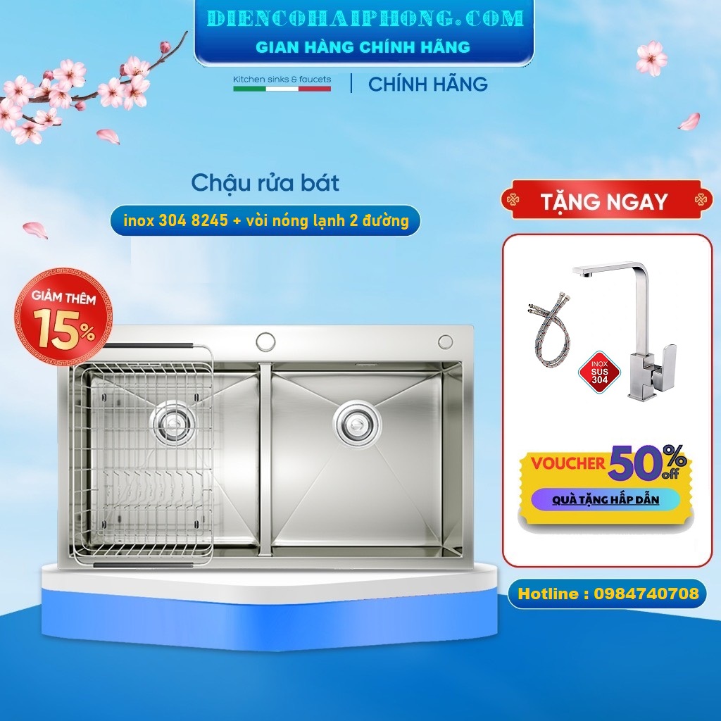 Combo Chậu rửa bát Sus304 8245 và vòi