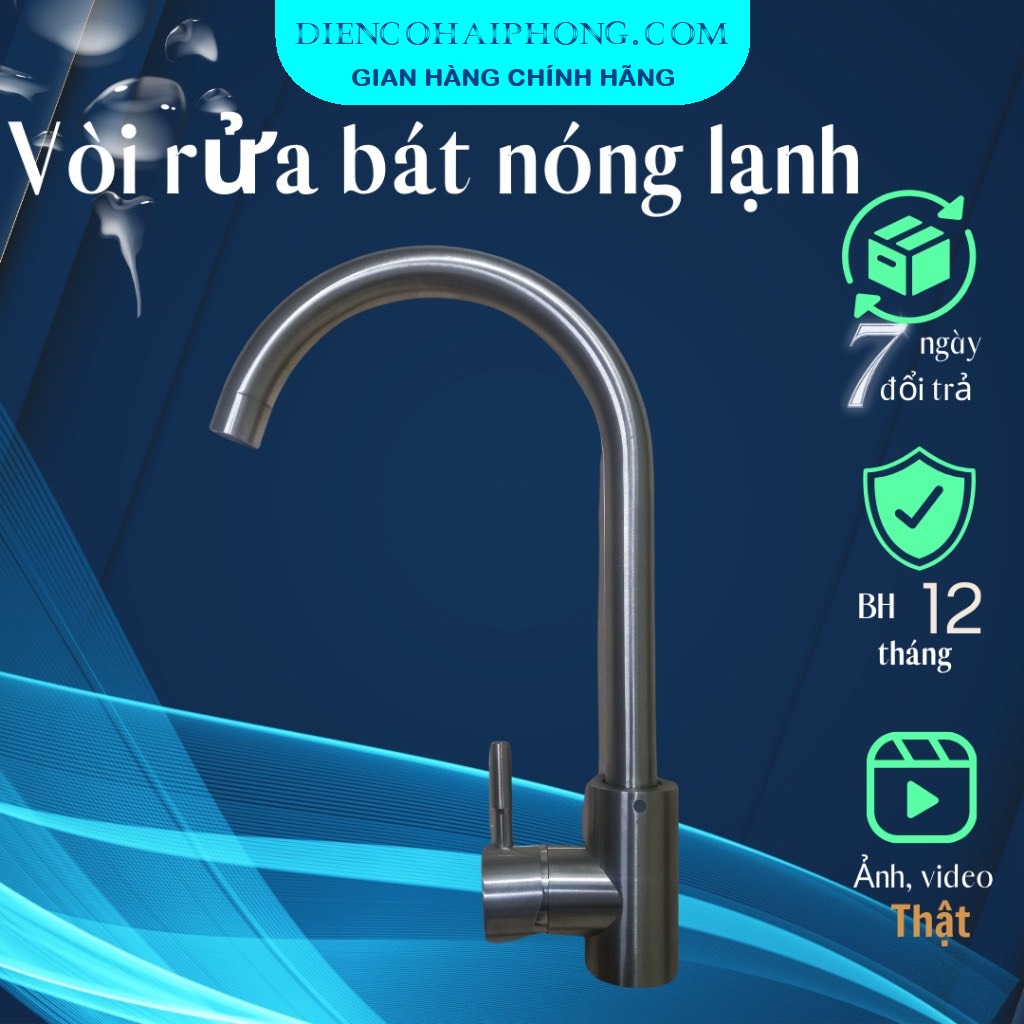 Vòi rửa chén nóng, lạnh inox 304 cần cứng