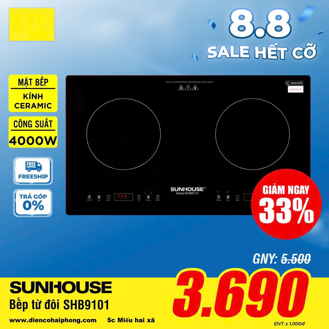 Bếp từ đôi Sunhouse SHB9101 4000W