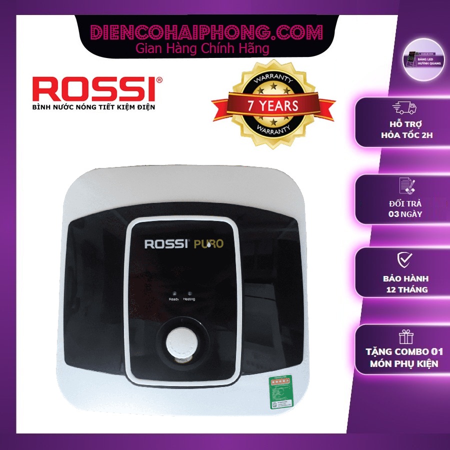 Bình tắm nóng lạnh Rossi Puro 20 lít vuông RPO 20SQ