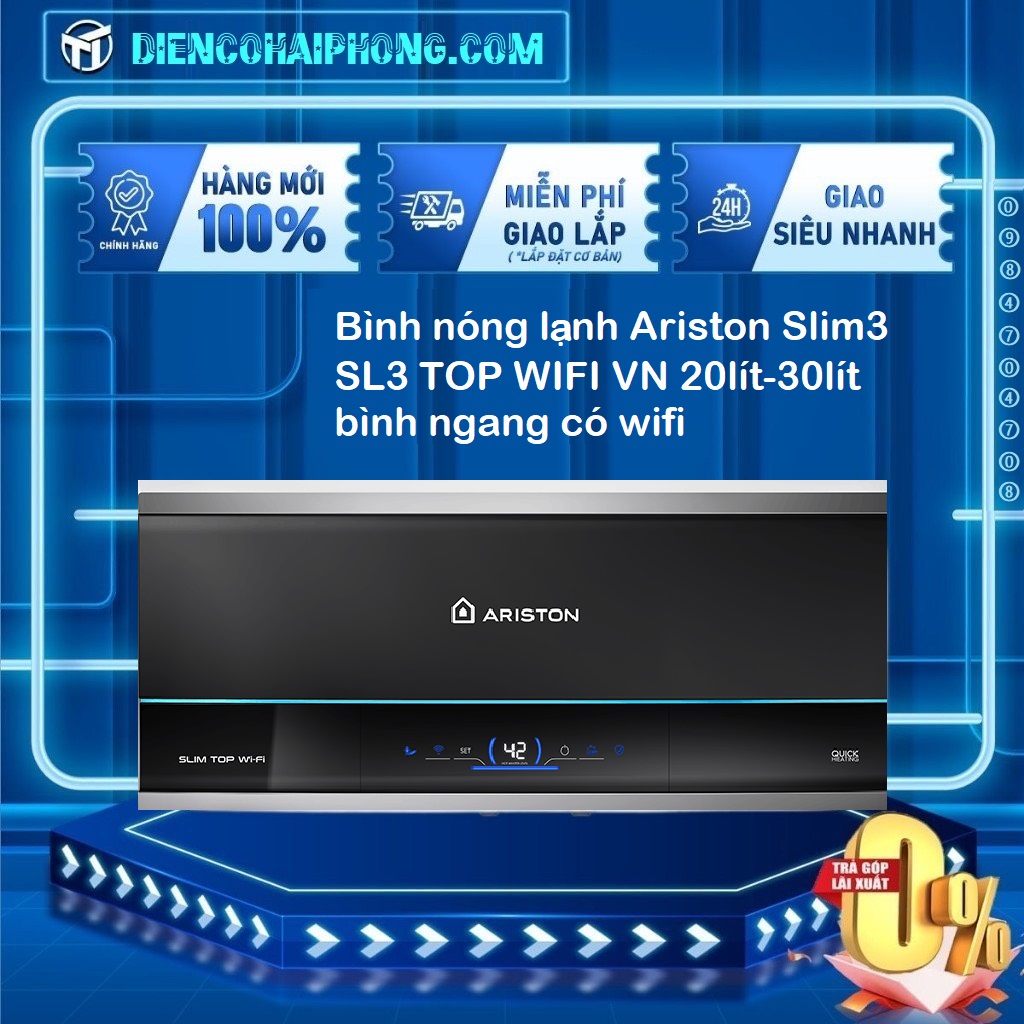 Bình nóng lạnh Ariston Slim3 SL3 20 TOP WIFI 20 lít bình ngang có wifi