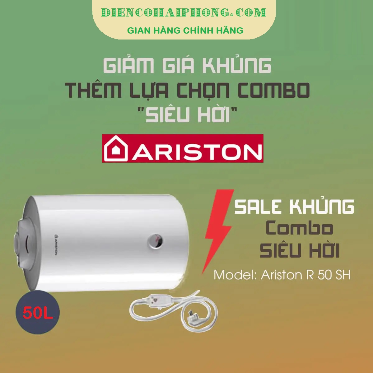 Bình nóng lạnh 50L Ariston Pro R 50 SH 2.5 FE Bình ngang