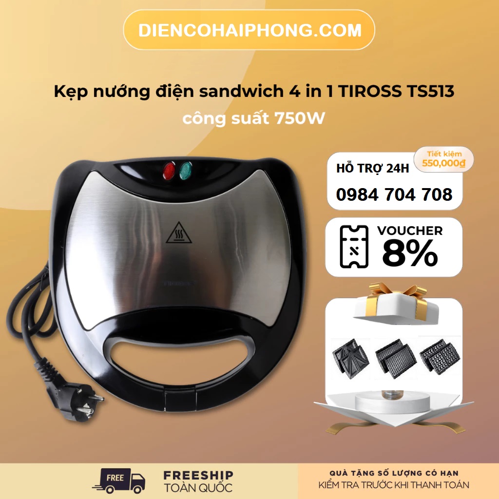 Máy làm bánh Hotdog Sandwich 3IN1 Tiross TS513