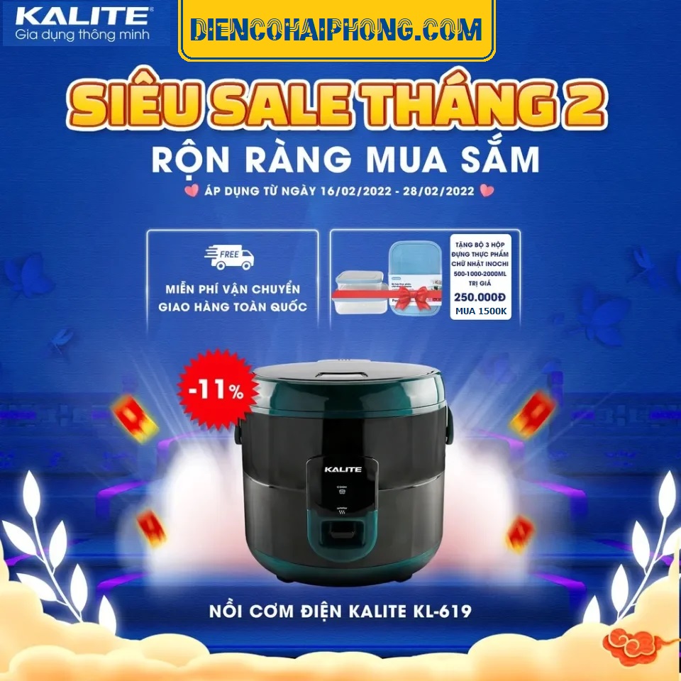 Nồi cơm điện Kalite KL 619 công suất 700W, dung tích 1.8L