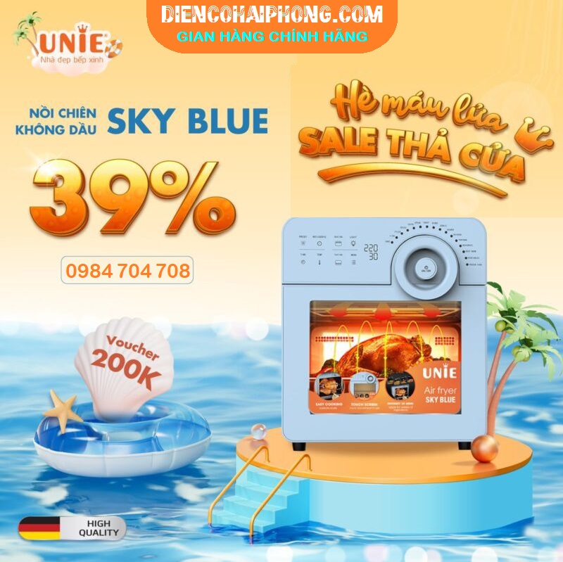 Nồi chiên không dầu UNIE Sky Blue,dung tích 14,5L công suất 1700W