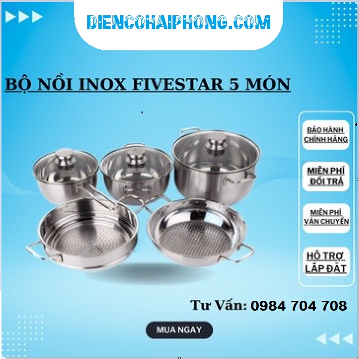 Bộ Nồi Inox 5 Chiếc Fivestar (Nắp Kính )