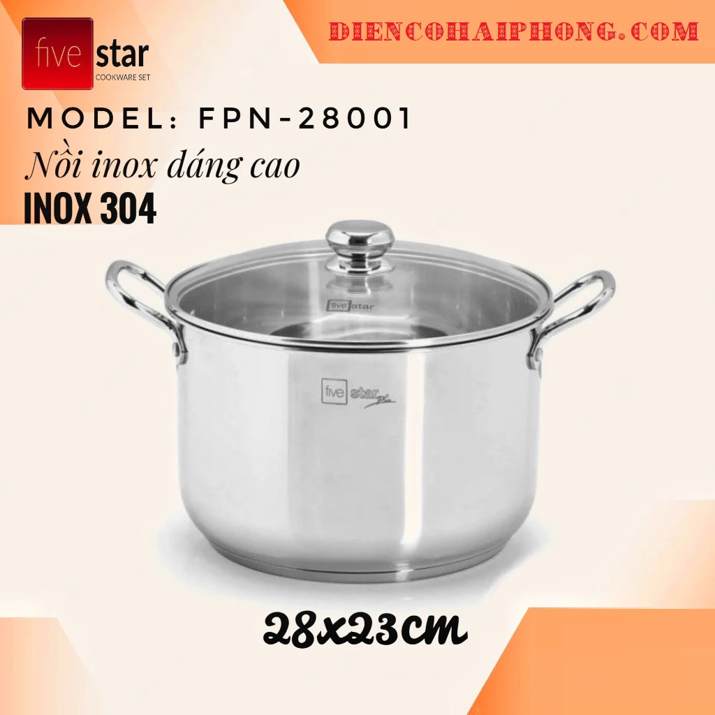 Nồi Inox 28cm Fivestar NẮP KÍNH