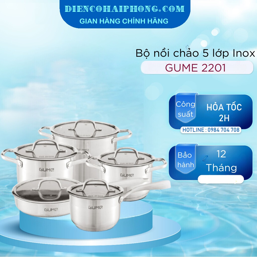 Bộ nồi chảo inox Gume Hàn Quốc cao cấp 5 món