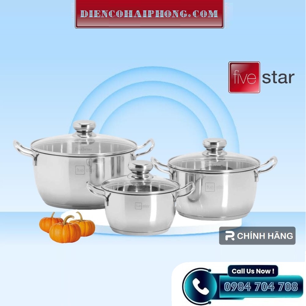 Bộ nồi 3 Inox 3 đáy vung kính FIVESTAR