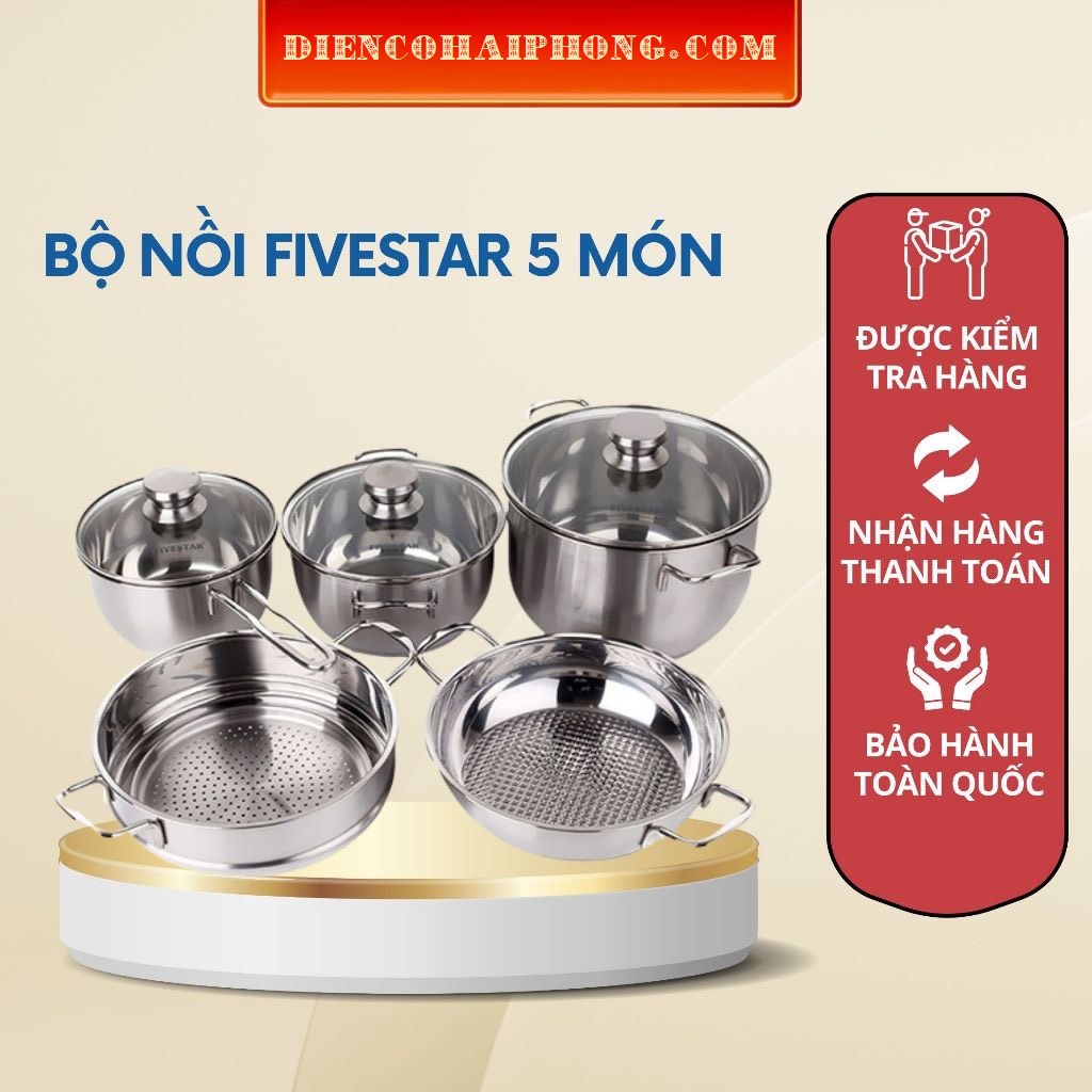 Bộ Nồi Inox 5 Chiếc Fivestar (Nắp Kính )