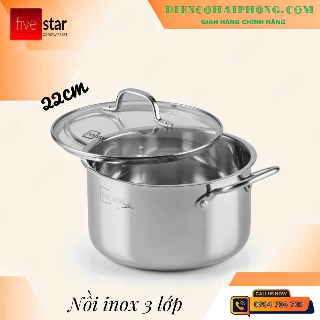 Nồi inox đáy từ 22 cm Fivestar