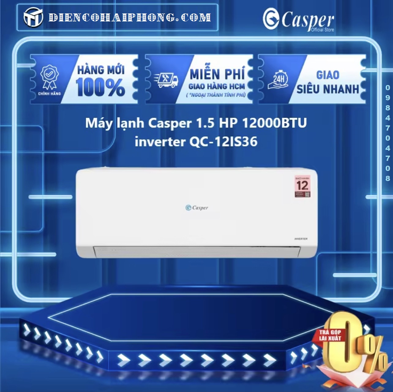 Điều hòa Casper 1 chiều Inverter 12000BTU GC-12IS35