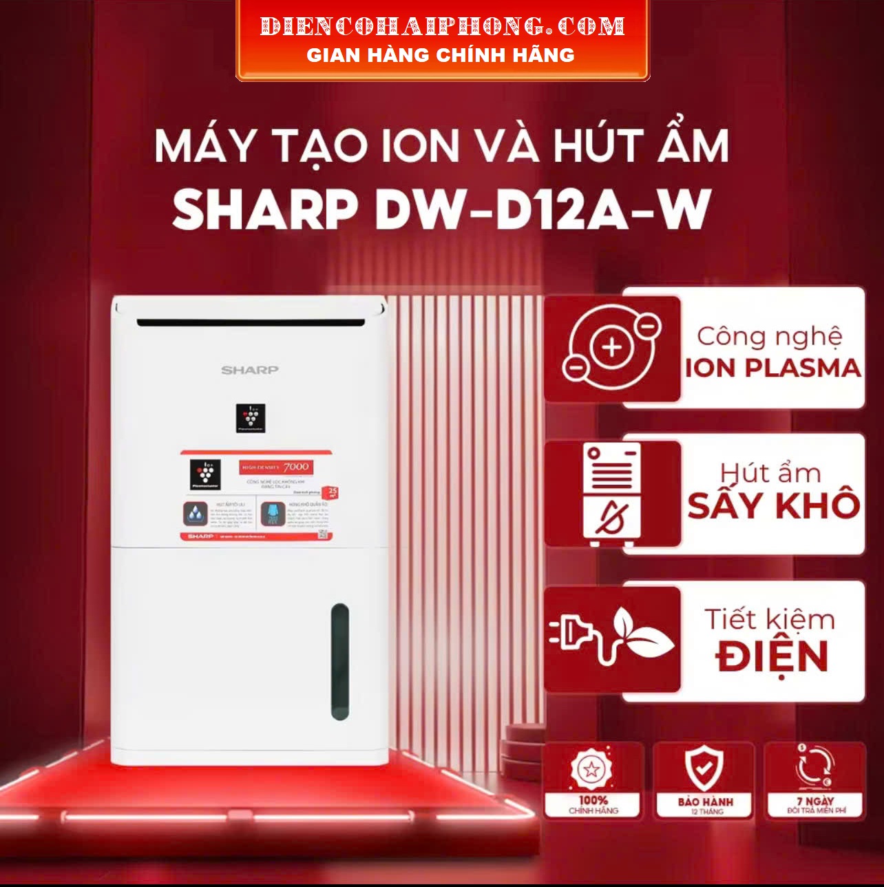 Máy hút ẩm có lọc không khí Sharp DW-D12A-W