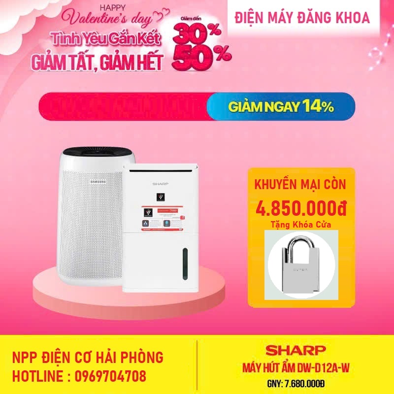 Máy hút ẩm Sharp DW-D12A-W 12L (s dưới 30m ) TẶNG KHÓA