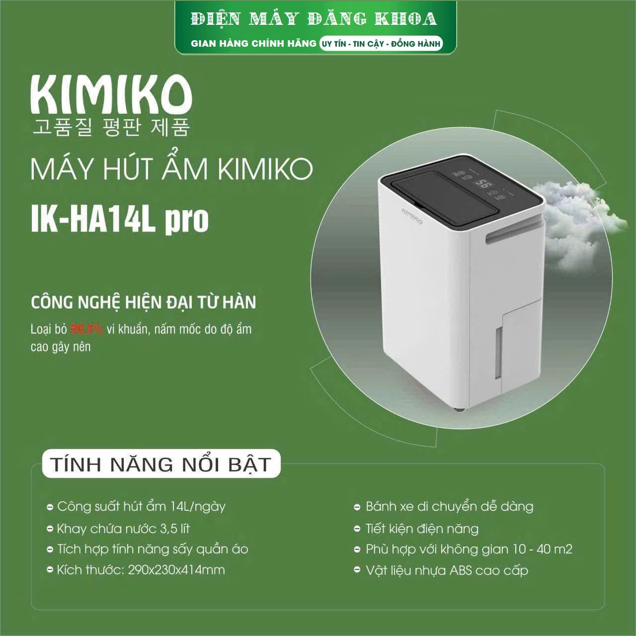 Máy Hút ẩm Kimiko IK-HA 14L PRO  sd 15-40m2