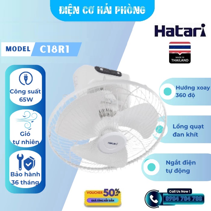 Quạt đảo trần Hatari HT-C16R1 điều khiển Thái