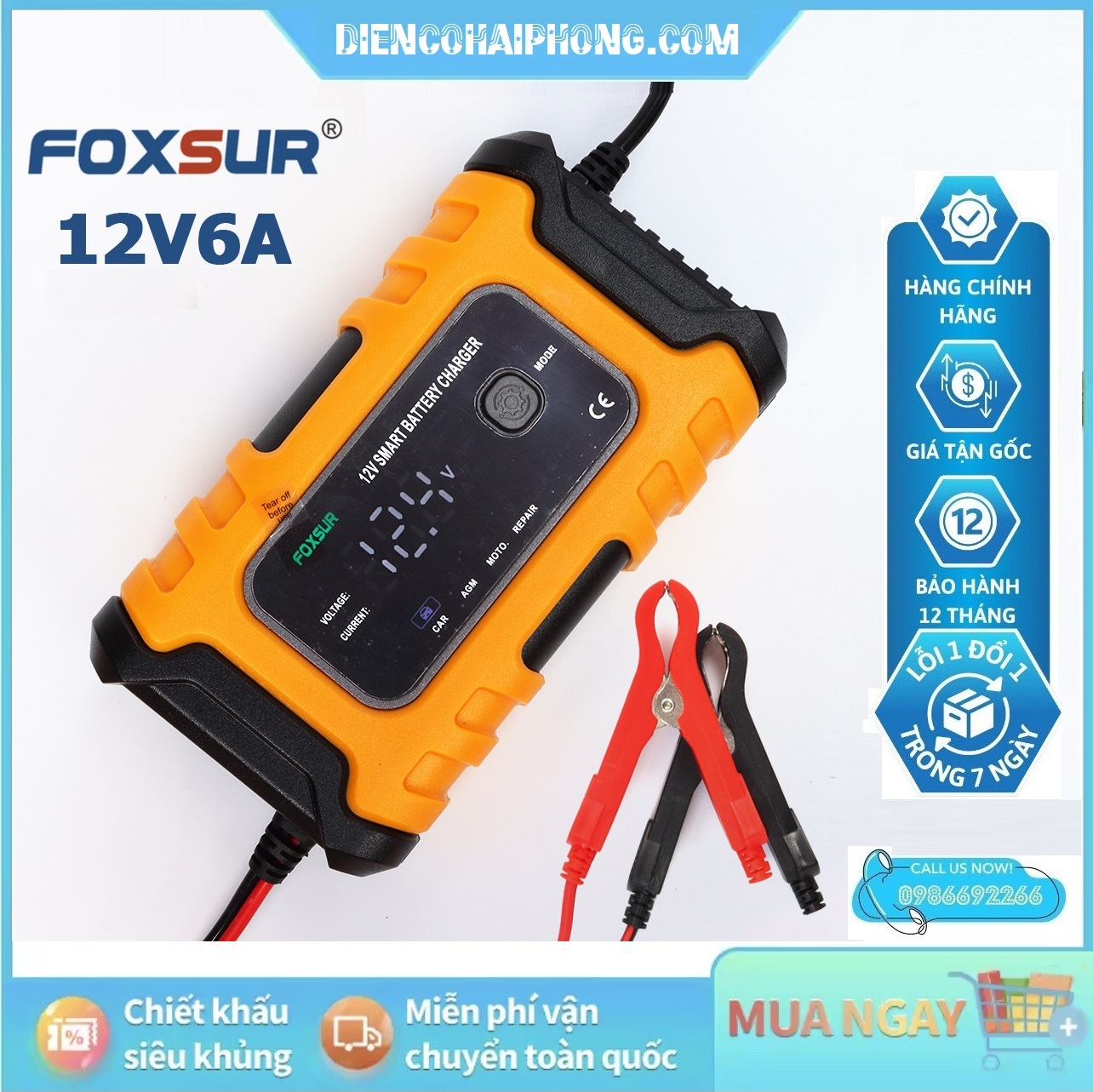 Sạc Ắc Quy Foxsur 12V 6A 120Ah