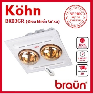 Đèn sưởi nhà tắm 2 bóng âm trần Braun Kohn BK03GR (Điều khiển từ xa)