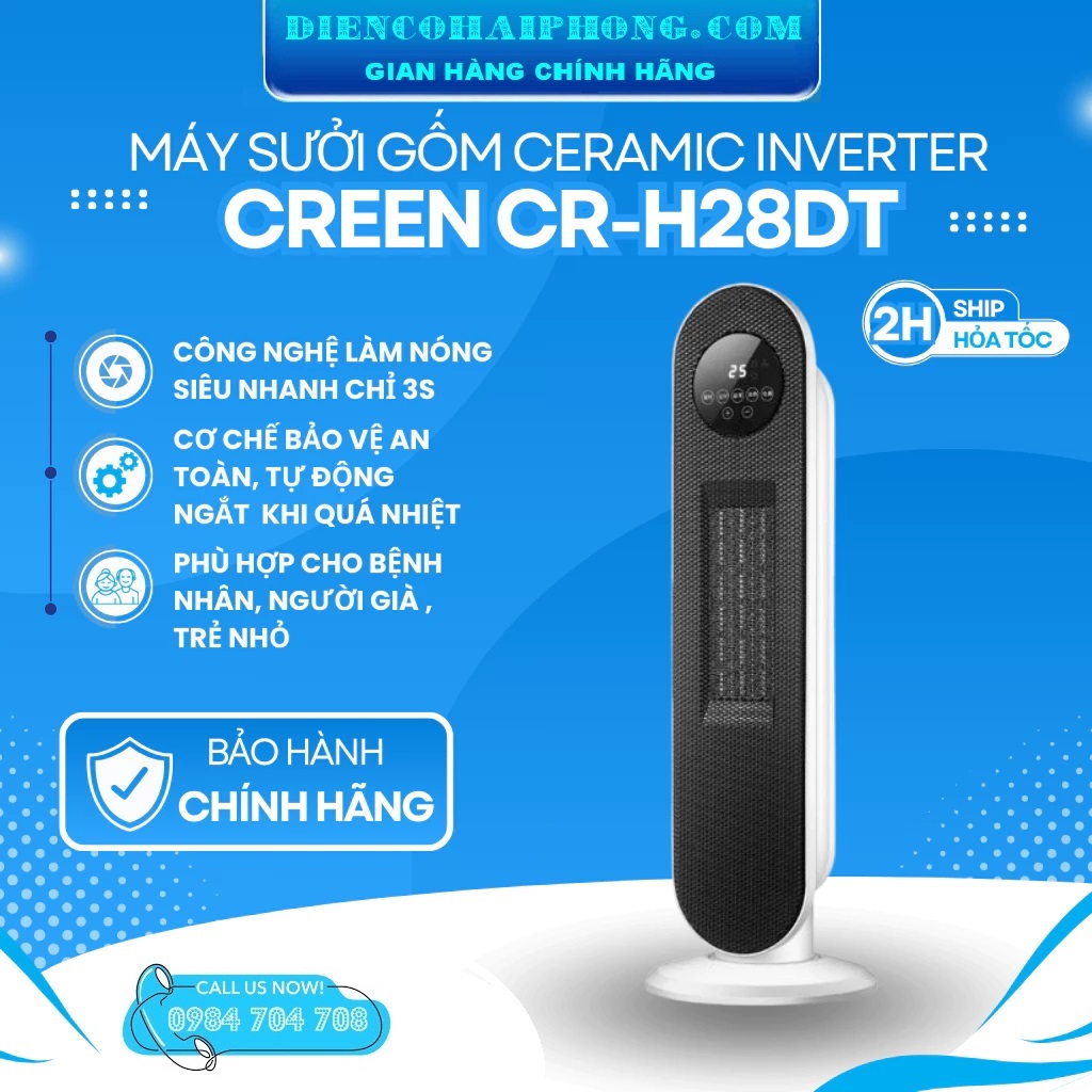 Máy sưởi gốm Ceramic Inverter Creen CR-H28DT , điều khiển , 2000w