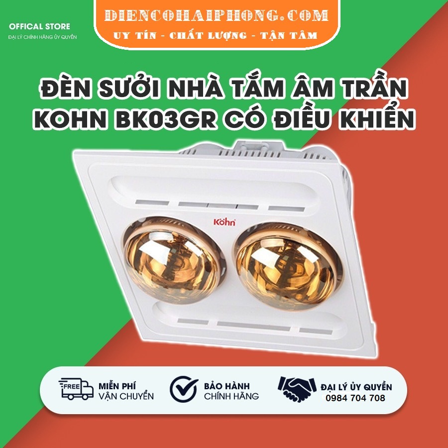 Đèn sưởi nhà tắm 2 bóng âm trần Braun Kohn BK03GR (Điều khiển từ xa)