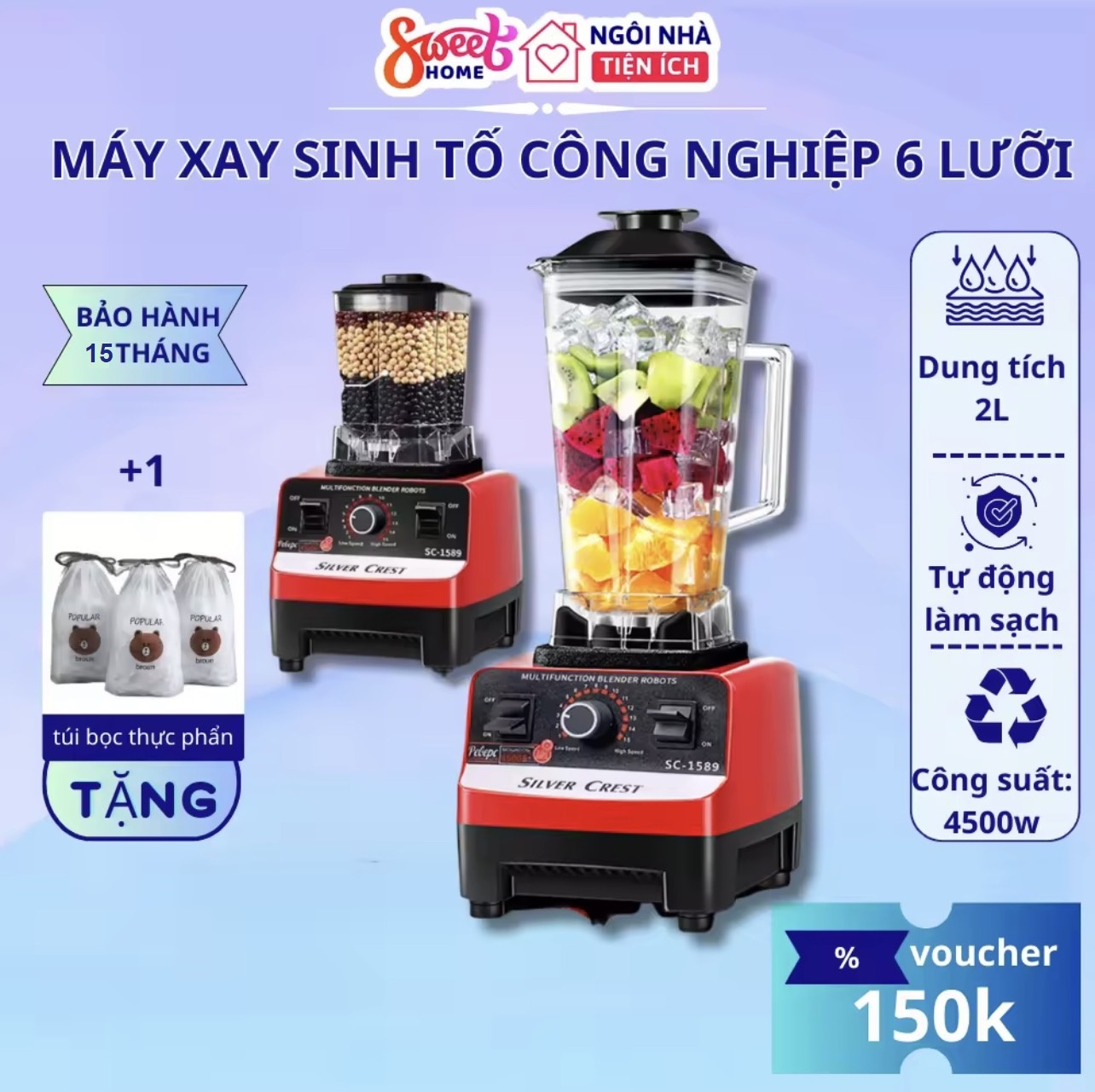 Máy xay sinh tố công nghiệp SILVER CREST Sc-1589 4500W