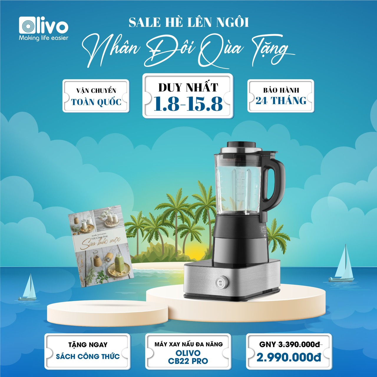 Máy Làm Sữa Hạt OLIVO CB22 PRO( Tặng Sách công thức )